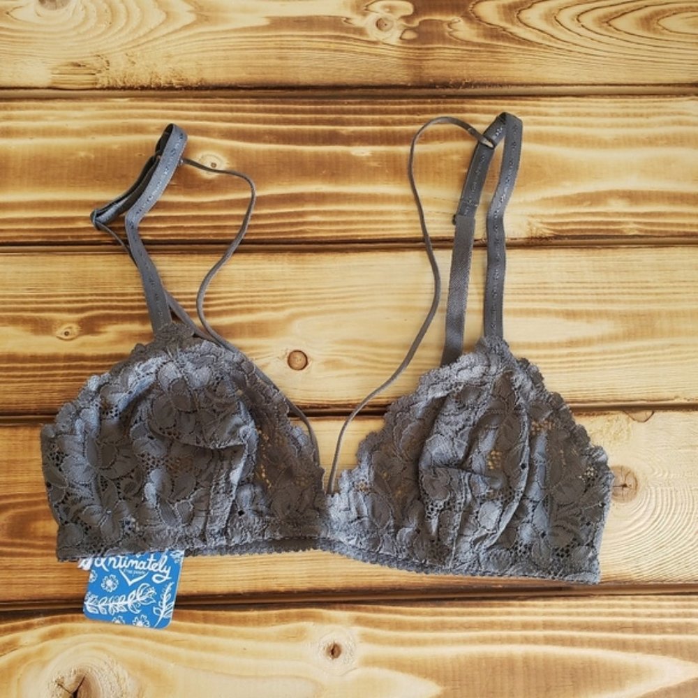 Free People Women's Lace Strappy Triangle Bra in Carbon Grey
